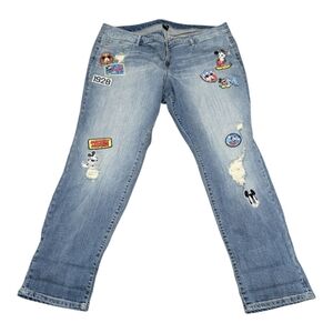 Disney Mickey Mouse Blue Vintage Stretch Straight Leg Jeans Patches Women's 22R
